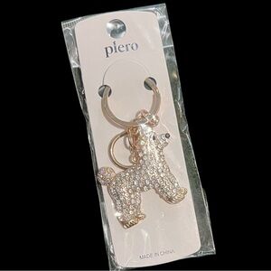 🎟️ Gold Tone Rhinestone Bling Puppy Dog Bag Charm Keychain - NIP